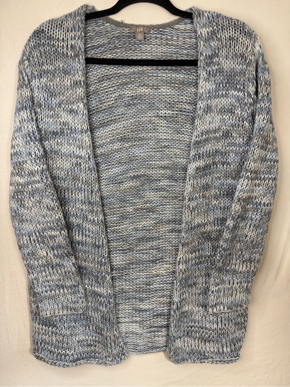 J. Jill Marled Blue-Gray Open Front Cardigan 100% Cotton Size Petite M